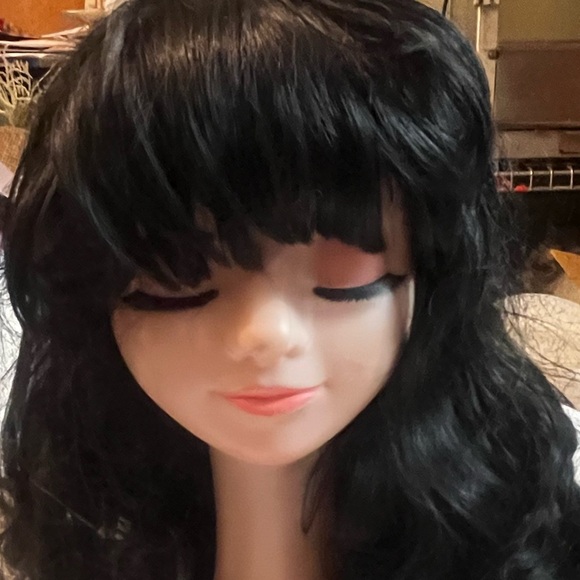 Curly Long Black Wig with Bang Full Cap - Picture 6 of 7